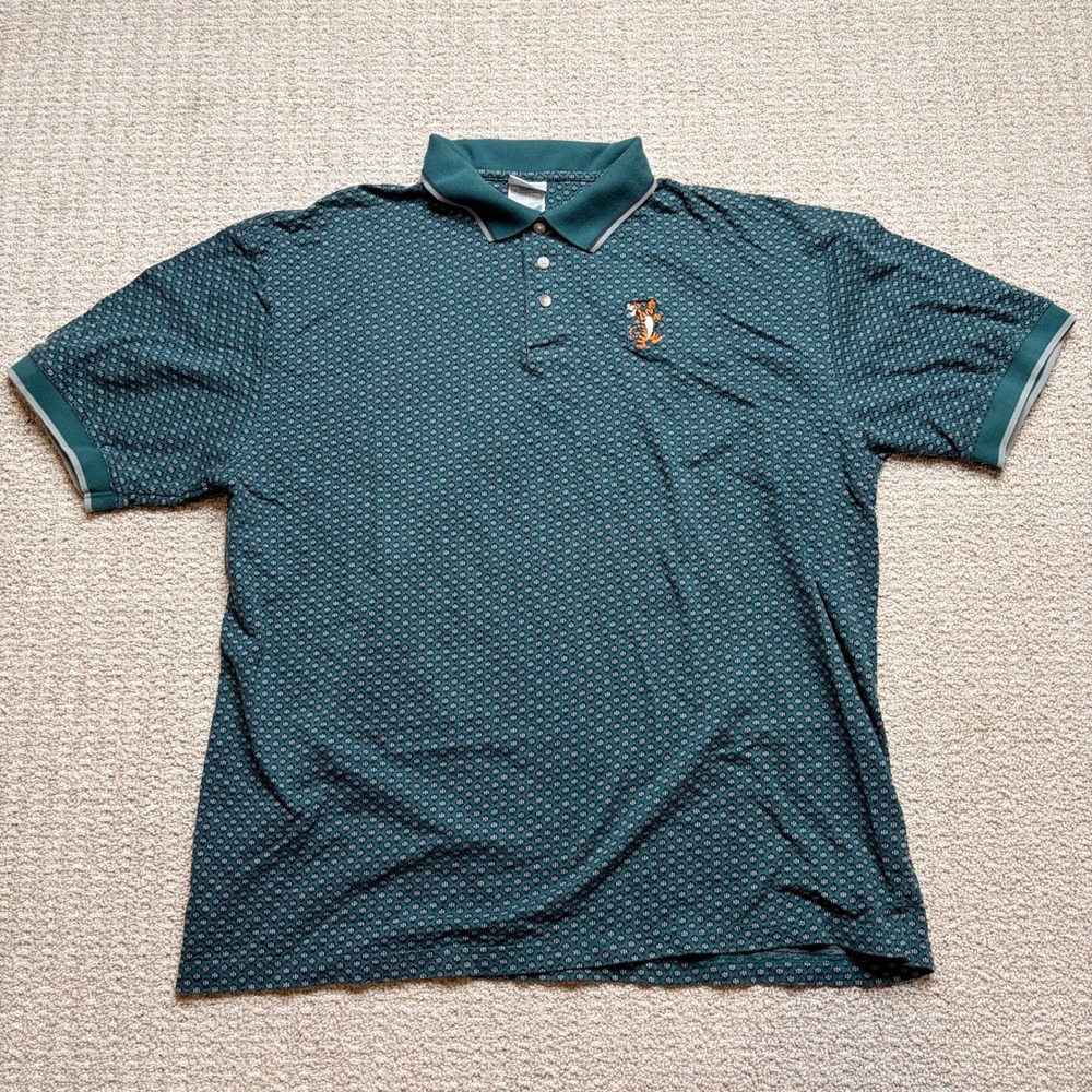Vintage Disney Store Tigger Polo Shirt Mens XL Green Geometric Print Cotton 90s